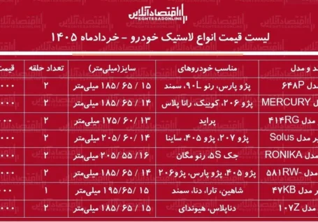 قیمت جدید انواع لاستیک خودرو ۹ خرداد ۱۴۰۵ / خرید یک جفت لاستیک پراید، سمند، دنا، پژو ۴۰۵ و&#۸۲۳۰;چقدر هزینه دارد؟ + جدول